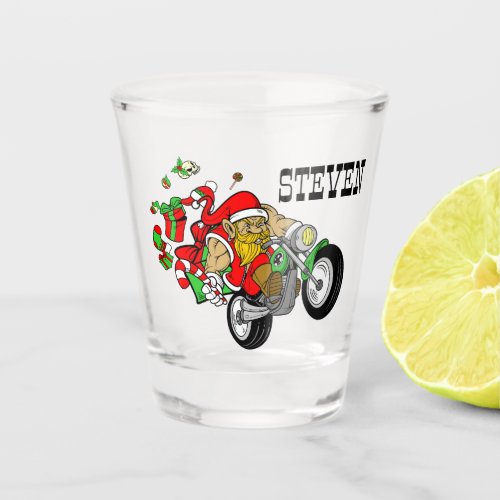 Personalized Biker Santa Shot Glass