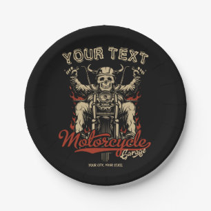 Personalized Biker Skeleton Motorcycle Shop Garag Paper Plates