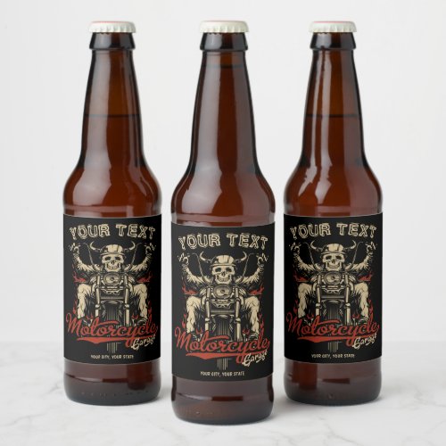 Personalized Biker Skeleton Motorcycle Shop Garage Beer Bottle Label