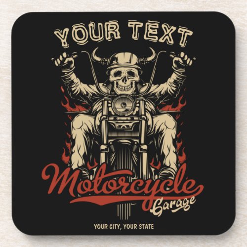 Personalized Biker Skeleton Motorcycle Shop Garage Beverage Coaster