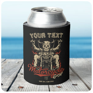 Personalized Biker Skeleton Motorcycle Shop Garage Can Cooler