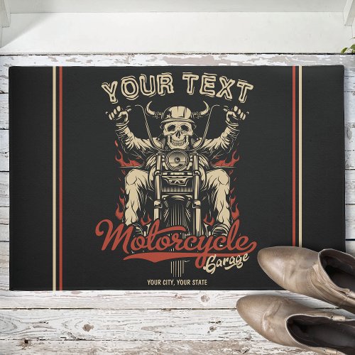 Personalized Biker Skeleton Motorcycle Shop Garage Doormat