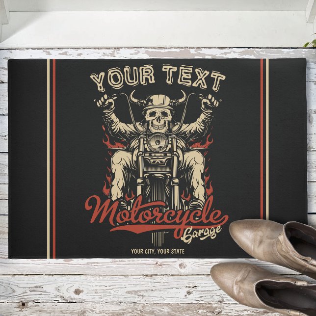 Personalized Biker Skeleton Motorcycle Shop Garage Doormat (Creator Uploaded)