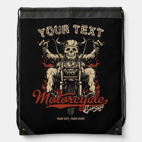 Personalized Biker Skeleton Motorcycle Shop Garage Drawstring Bag