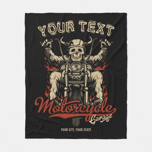 Personalized Biker Skeleton Motorcycle Shop Garage Fleece Blanket