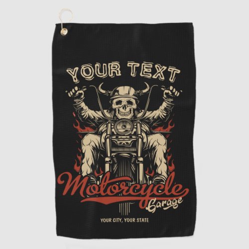 Personalized Biker Skeleton Motorcycle Shop Garage Golf Towel