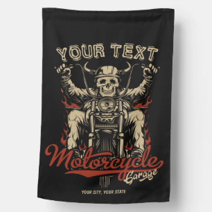 Personalized Biker Skeleton Motorcycle Shop Garage House Flag