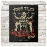 Personalized Biker Skeleton Motorcycle Shop Garage Jigsaw Puzzle<br><div class="desc">Personalized Biker Skeleton Motorcycle Shop Garage design,  featuring badass skeleton biker riding a custom bobber. Customize with your name or custom text.</div>