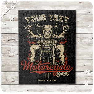 Personalized Biker Skeleton Motorcycle Shop Garage Jigsaw Puzzle