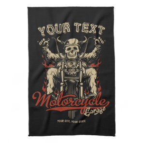 Personalized Biker Skeleton Motorcycle Shop Garage Kitchen Towel