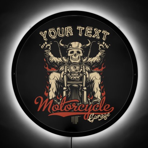 Personalized Biker Skeleton Motorcycle Shop Garage LED Sign