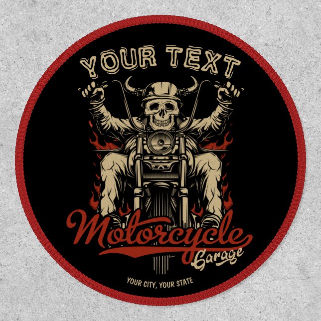 Personalized Biker Skeleton Motorcycle Shop Garage Patch (Front)