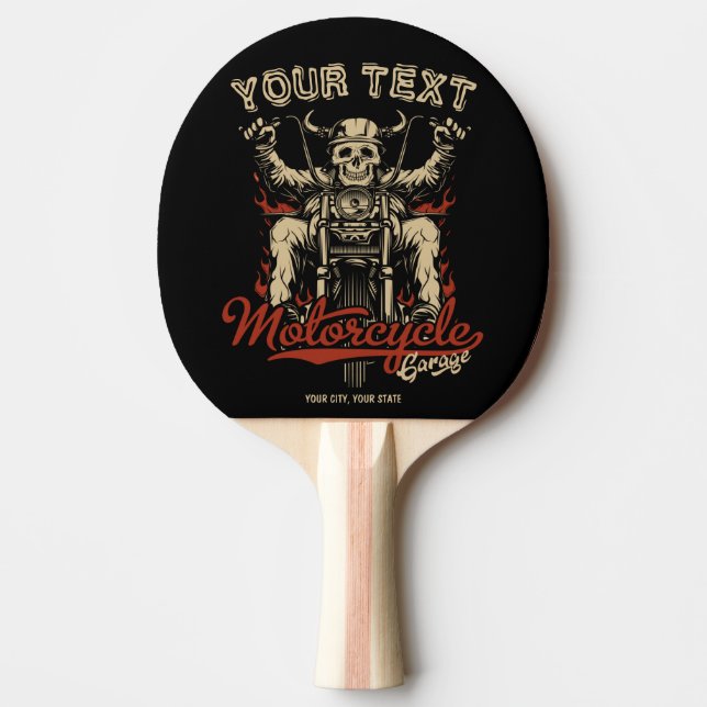 Personalized Biker Skeleton Motorcycle Shop Garage Ping Pong Paddle (Front)