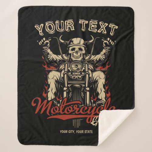 Personalized Biker Skeleton Motorcycle Shop Garage Sherpa Blanket