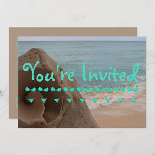 Personalized Bikini Beach Theme  Pool Party Invitation