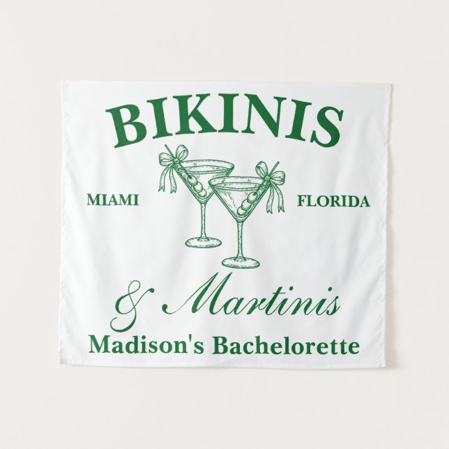 Personalized Bikinis & Martinis Bachelorette Party Tapestry (Front (Horizontal))