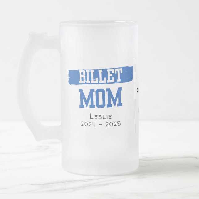 Personalized Billet Mom With Sentimental Quote Frosted Glass Beer Mug (Left)