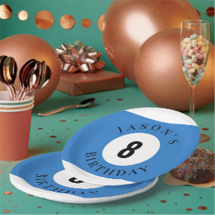 Personalized Billiard Pool Ball Birthday  Paper Plates