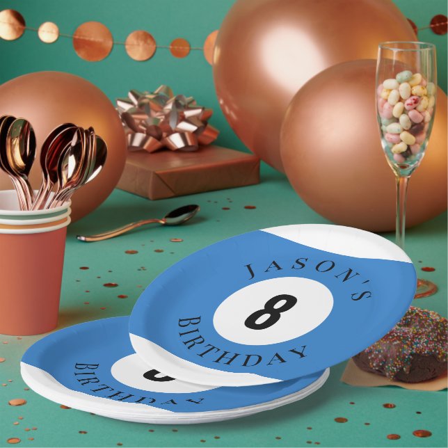 Personalized Billiard Pool Ball Birthday  Paper Plates (Multi)