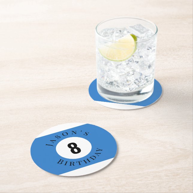 Personalized Billiard Pool Ball Birthday  Round Paper Coaster (Insitu)