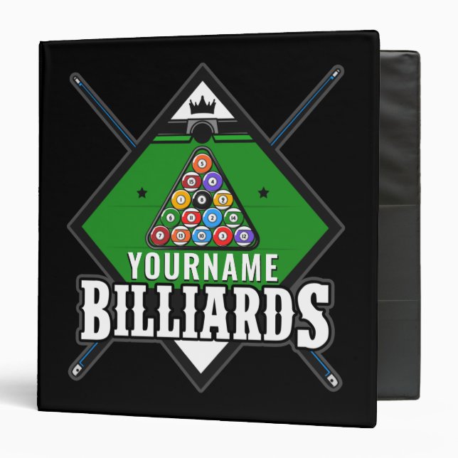 Personalized Billiards NAME Cue Rack Pool Room 3 Ring Binder (Front/Inside)