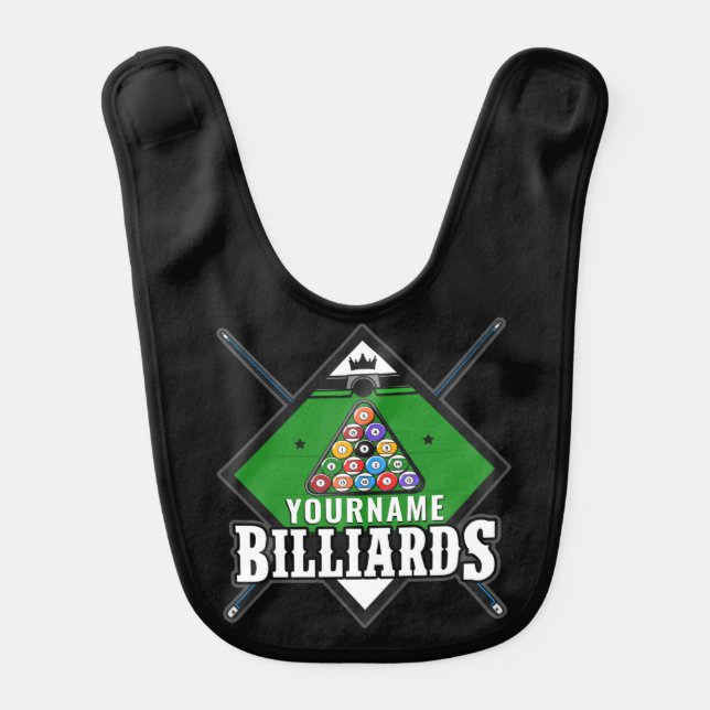 Personalized Billiards NAME Cue Rack Pool Room  Baby Bib (Front)