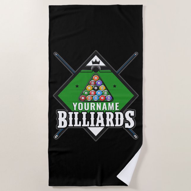 Personalized Billiards NAME Cue Rack Pool Room  Beach Towel (Front)