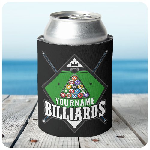 Personalized Billiards NAME Cue Rack Pool Room Can Cooler