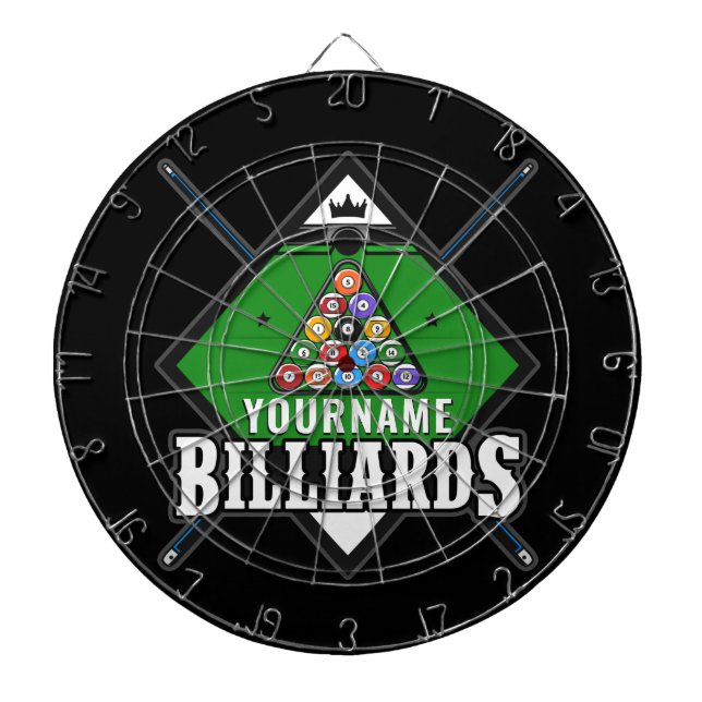 Personalized Billiards NAME Cue Rack Pool Room Dart Board (Front)