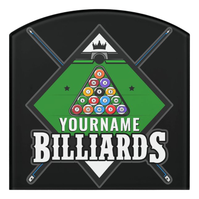 Personalized Billiards NAME Cue Rack Pool Room Door Sign (Contour Front)