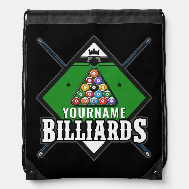 Personalized Billiards NAME Cue Rack Pool Room Drawstring Bag (Front)