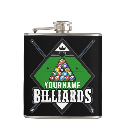 Personalized Billiards NAME Cue Rack Pool Room  Flask