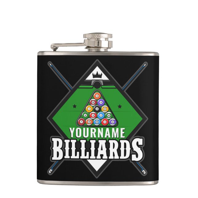 Personalized Billiards NAME Cue Rack Pool Room  Flask (Front)