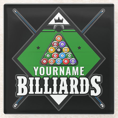 Personalized Billiards NAME Cue Rack Pool Room   Glass Coaster