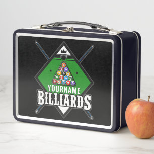 Personalized Billiards NAME Cue Rack Pool Room Metal Lunch Box