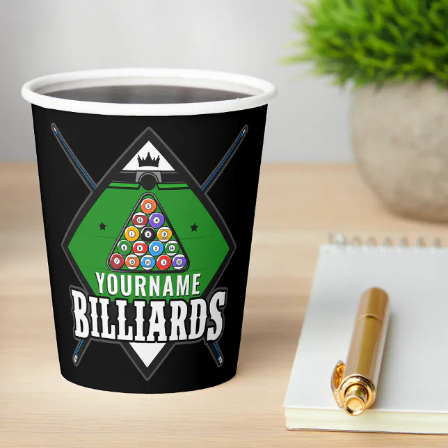 Personalized Billiards NAME Cue Rack Pool Room Paper Cups | Zazzle