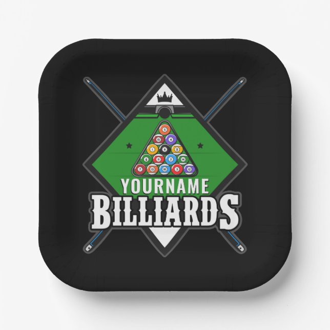 Personalized Billiards NAME Cue Rack Pool Room  Paper Plates (Front)