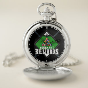 Personalized Billiards NAME Cue Rack Pool Room Pocket Watch
