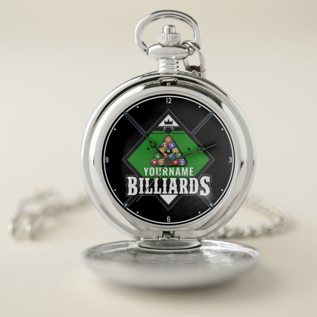 Personalized Billiards NAME Cue Rack Pool Room Pocket Watch (Inside)