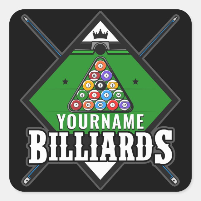 Personalized Billiards NAME Cue Rack Pool Room  Square Sticker (Front)