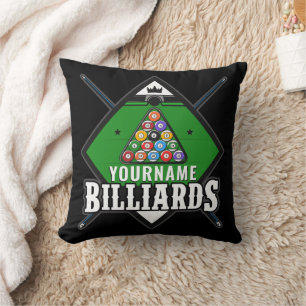 Personalized Billiards NAME Cue Rack Pool Room Throw Pillow