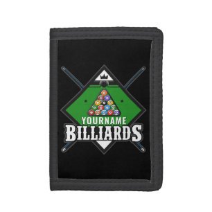 Personalized Billiards NAME Cue Rack Pool Room Tri-fold Wallet
