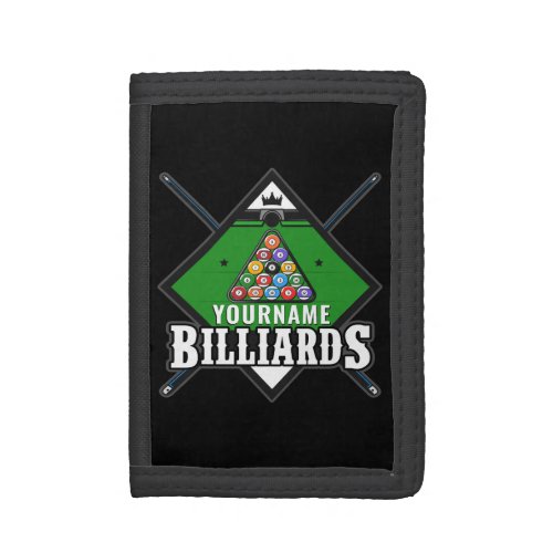 Personalized Billiards NAME Cue Rack Pool Room  Trifold Wallet