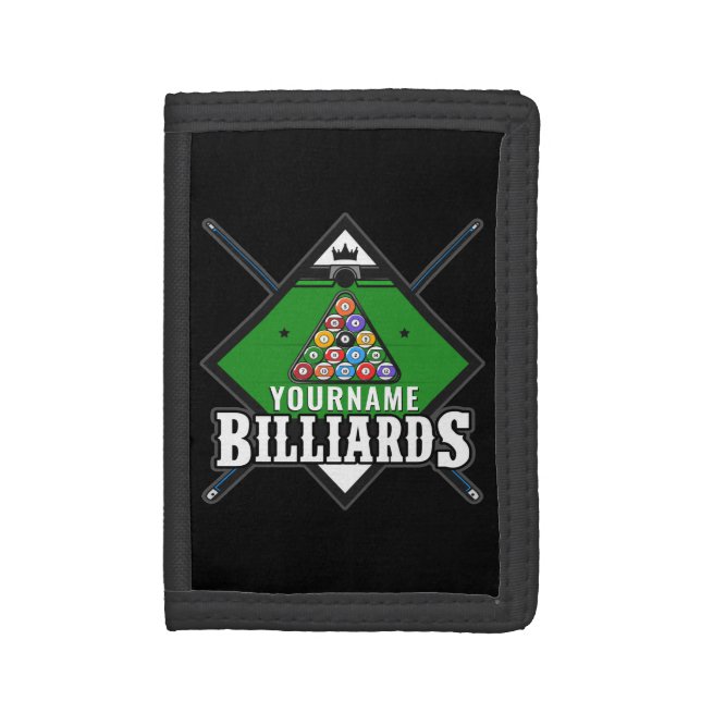 Personalized Billiards NAME Cue Rack Pool Room  Trifold Wallet (Front Vertical)