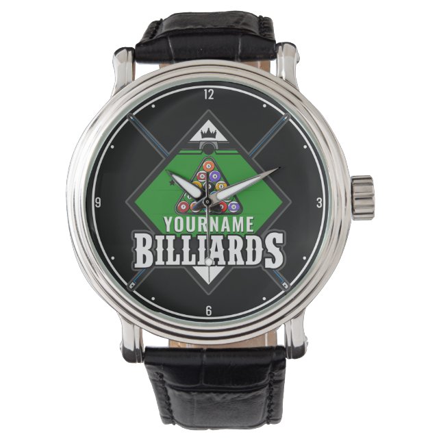 Personalized Billiards NAME Cue Rack Pool Room Watch (Front)
