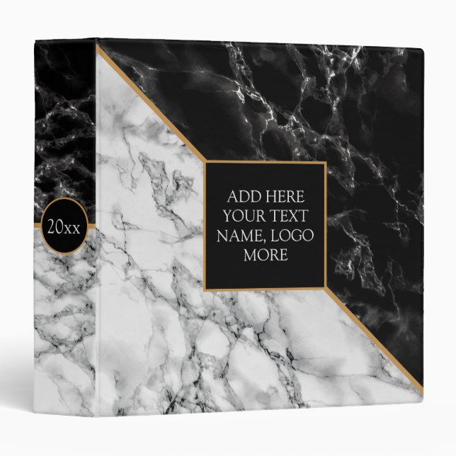 Personalized Binder Black White Marble Custom Text (Front/Spine)