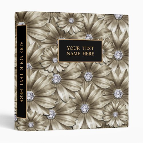 Personalized Binder Your Text _ Diamond Flowers