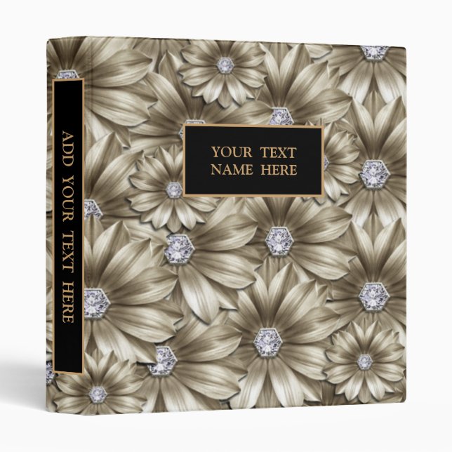 Personalized Binder Your Text - Diamond Flowers (Front/Spine)