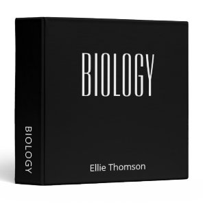 Personalized Biology School Subject Black Modern 3 Ring Binder