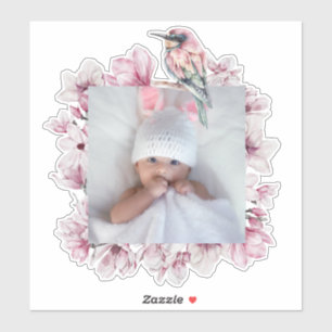 Personalized bird and flowers frame to add photo sticker